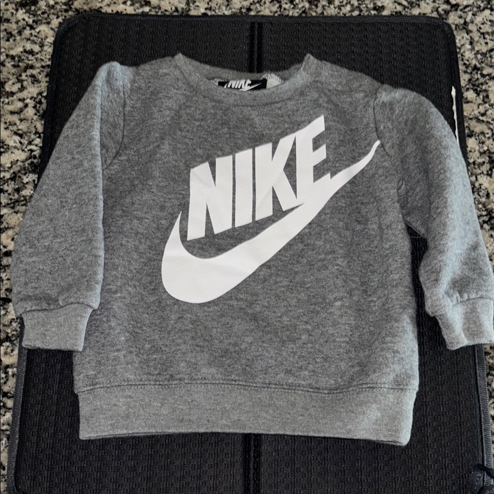 Nike Gray Sweatshirt with White Swoosh and Ribbed Cuffs